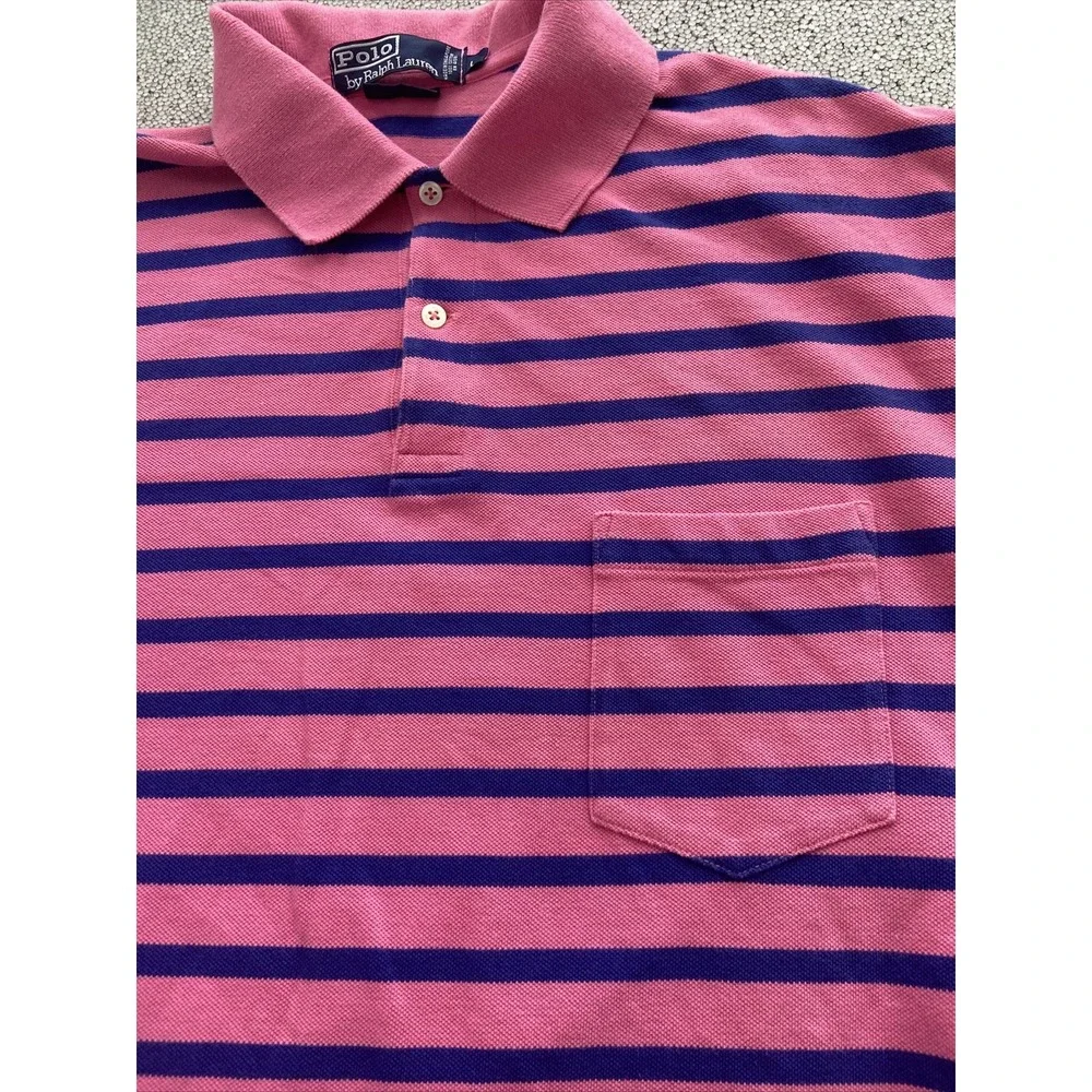 Vintage Polo Ralph Lauren The Big Shirt Size Large Pink Navy Blue Stripe Pony